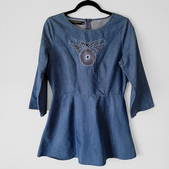 NWOT Something Else by Natalie Wood Chambray Cut Out Embroidery Flower Dress - Picture 3 of 7